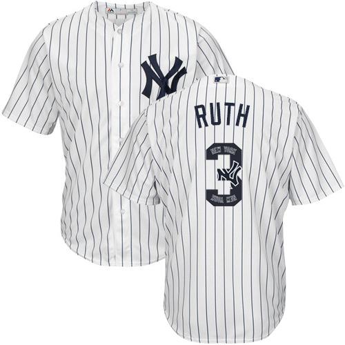 Yankees #3 Babe Ruth White Strip Team Logo Fashion Stitched MLB Jersey - Click Image to Close